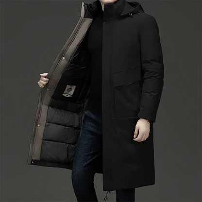 Men's Hooded Padded Long Coat for Warmth and Style for Daily Use Black