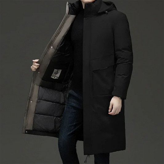 Men's Hooded Padded Long Coat for Warmth and Style for Daily Use Black
