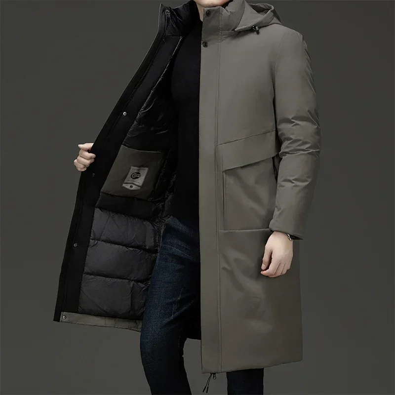 Men's Hooded Padded Long Coat for Warmth and Style for Daily Use Grey