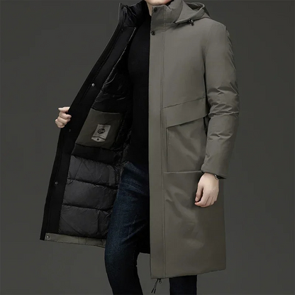 Men's Hooded Padded Long Coat for Warmth and Style for Daily Use Grey