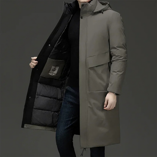 Men's Hooded Padded Long Coat for Warmth and Style for Daily Use Grey
