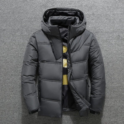 Men's Gray Hooded Puffer Jacket for Fall and Winter Everyday Wear Gray