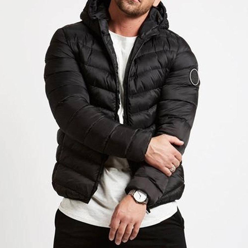 Men's Grey Hooded Puffer Jacket for Fall and Winter Everyday Wear