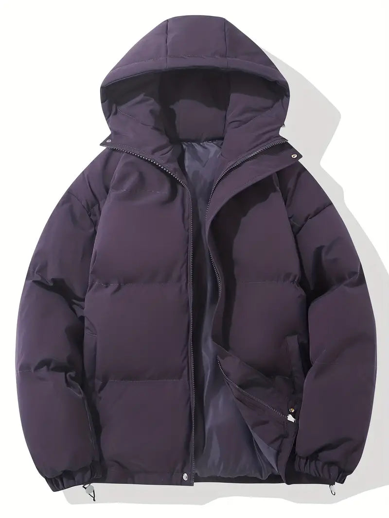 Men's Multi-Color Quilted Hooded Puffer Jacket for Fall and Winter Purple