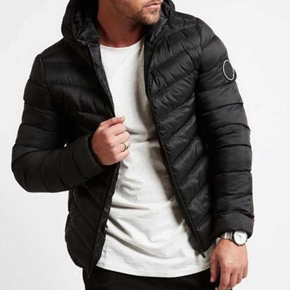 Men's Grey Hooded Puffer Jacket for Fall and Winter Everyday Wear Black