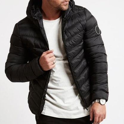 Men's Grey Hooded Puffer Jacket for Fall and Winter Everyday Wear Black