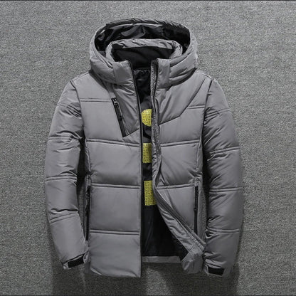 Men's Gray Hooded Puffer Jacket for Fall and Winter Everyday Wear Dark Gray
