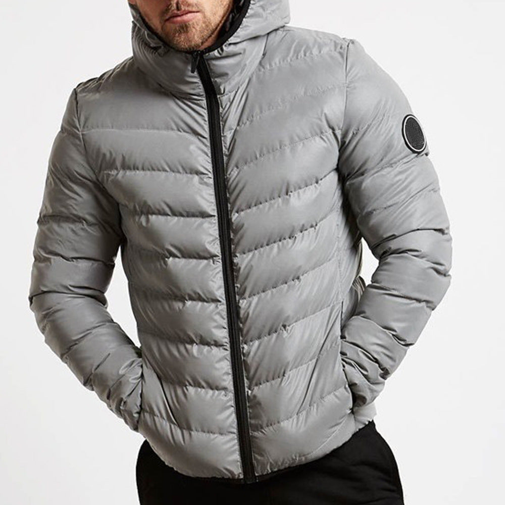 Men's Grey Hooded Puffer Jacket for Fall and Winter Everyday Wear