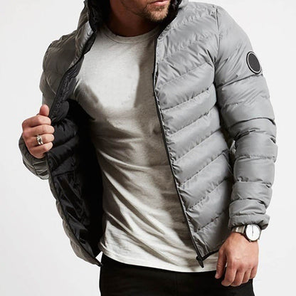 Men's Grey Hooded Puffer Jacket for Fall and Winter Everyday Wear Grey