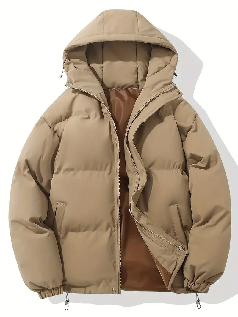 Men's Multi-Color Quilted Hooded Puffer Jacket for Fall and Winter Khaki