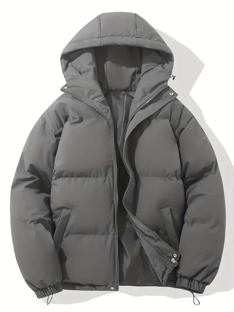Men's Multi-Color Quilted Hooded Puffer Jacket for Fall and Winter Dark Gray