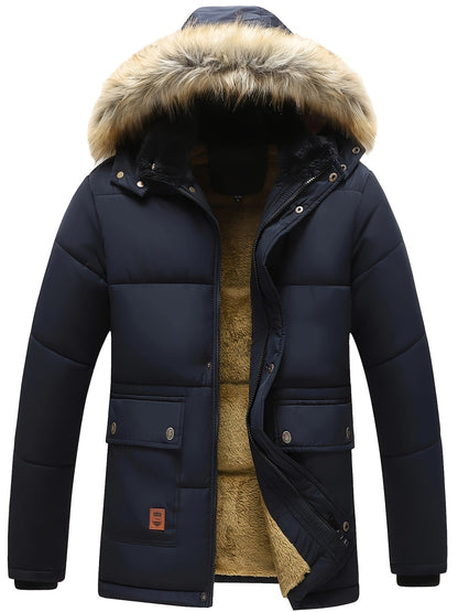 Men's Hooded Puffer Jacket for Warmth and Style for Daily Use Navy Blue
