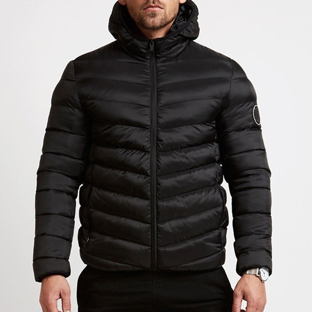 Men's Grey Hooded Puffer Jacket for Fall and Winter Everyday Wear