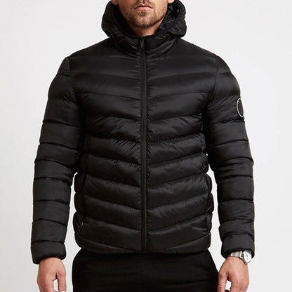 Men's Grey Hooded Puffer Jacket for Fall and Winter Everyday Wear