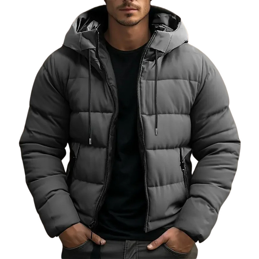 Men's Hooded Quilted Puffer Jacket for Fall and Winter Everyday Wear Gray