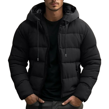 Men's Hooded Quilted Puffer Jacket for Fall and Winter Everyday Wear Black