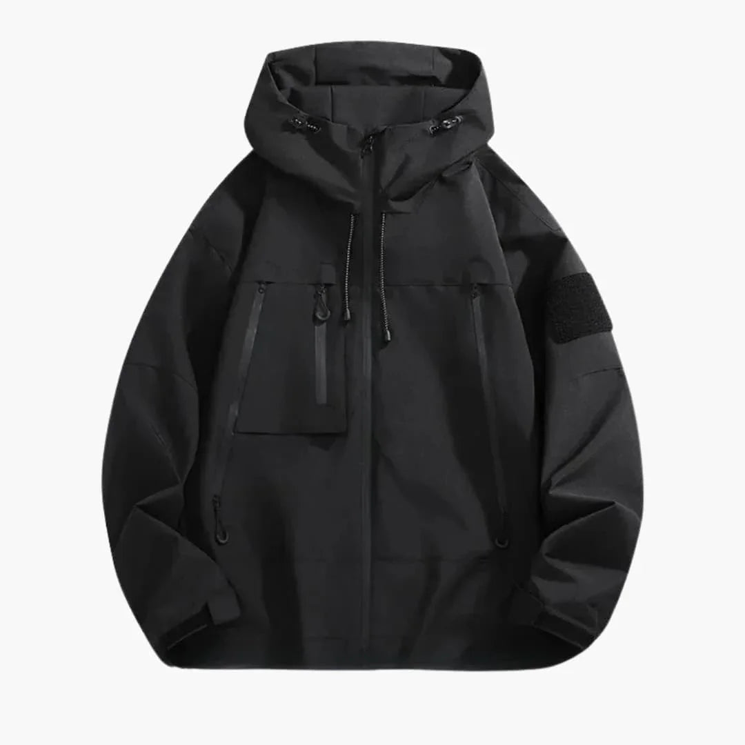 Men's Hooded Softshell Jacket with Zippered Pockets for Daily Use Black