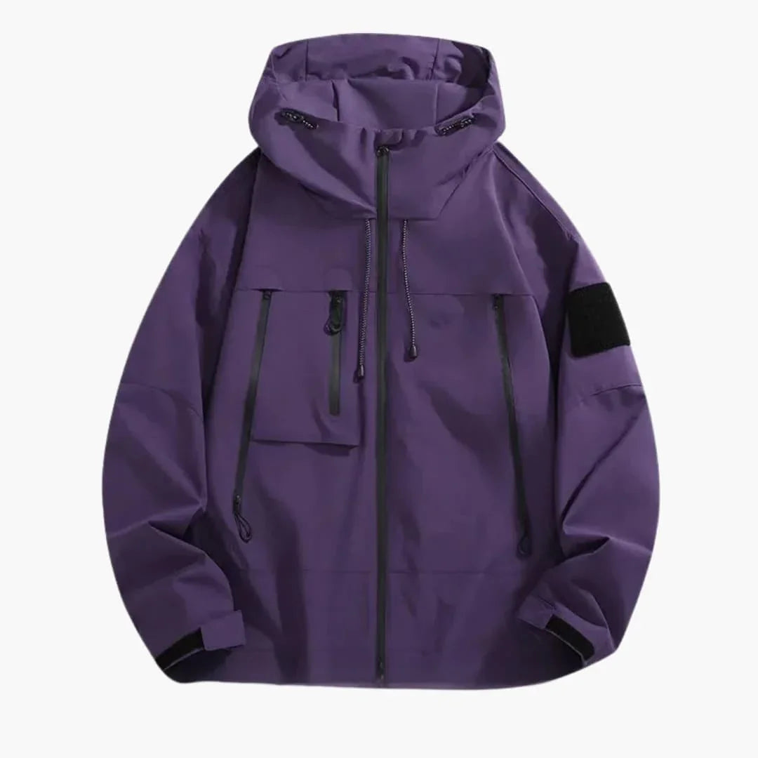 Men's Hooded Softshell Jacket with Zippered Pockets for Daily Use Purple