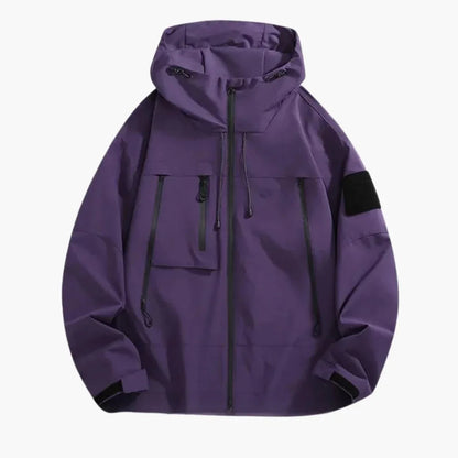 Men's Hooded Softshell Jacket with Zippered Pockets for Daily Use Purple