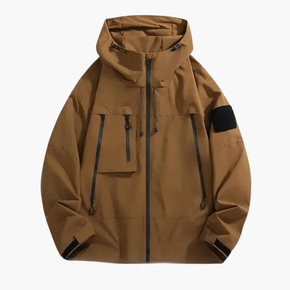 Men's Hooded Softshell Jacket with Zippered Pockets for Daily Use Brown