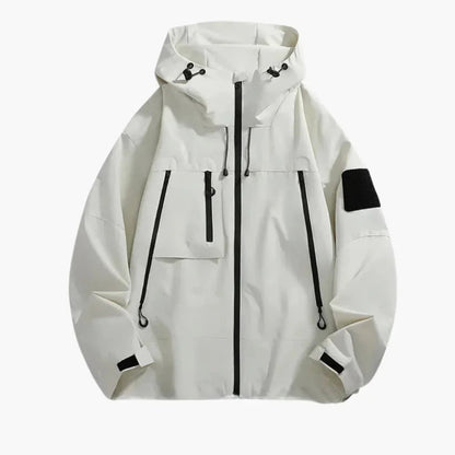 Men's Hooded Softshell Jacket with Zippered Pockets for Daily Use Ivory White