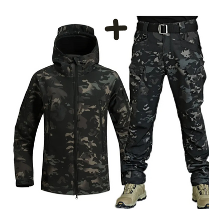 Men's Hooded Tactical Outfit for Fall and Winter Everyday Wear Black Camouflage