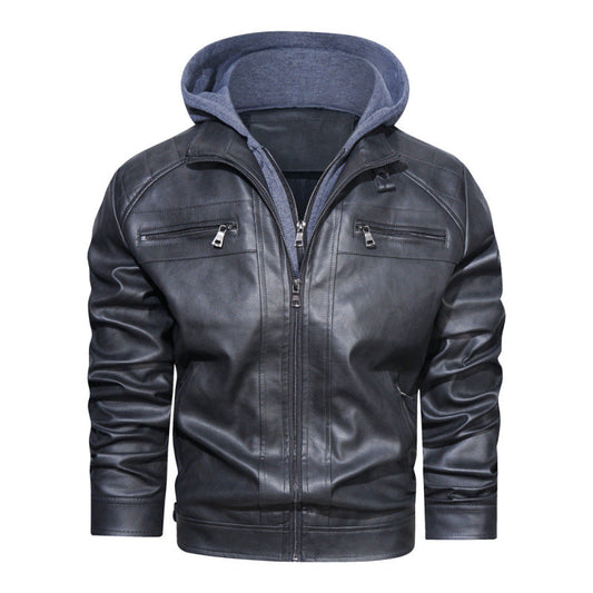 Men's Hooded Zip-Up Bomber Jacket for Fall and Winter Everyday Wear Black