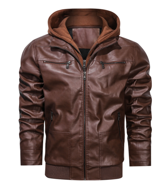 Men's Hooded Zip-Up Bomber Jacket for Fall and Winter Everyday Wear Brown