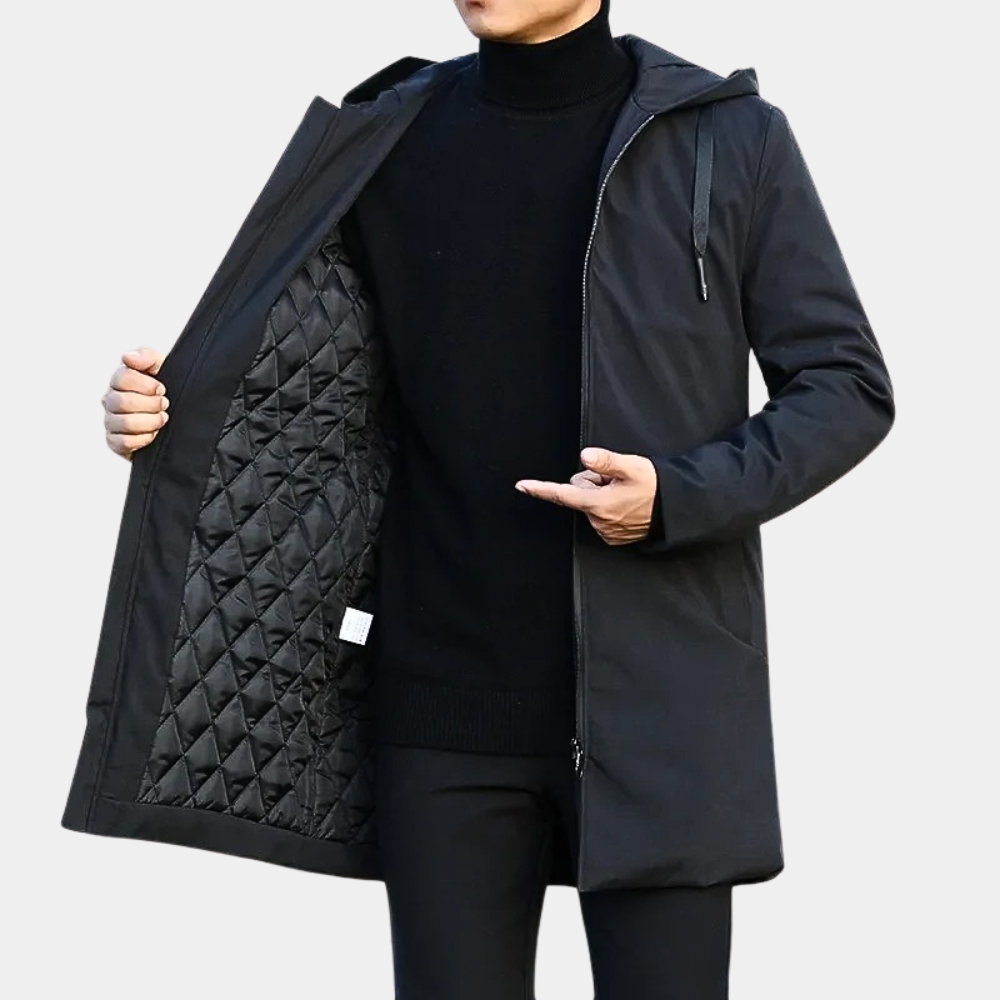 Men's Hooded Zip-Up Jacket for Fall and Winter Everyday Wear Black