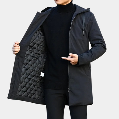 Men's Hooded Zip-Up Jacket for Fall and Winter Everyday Wear Black