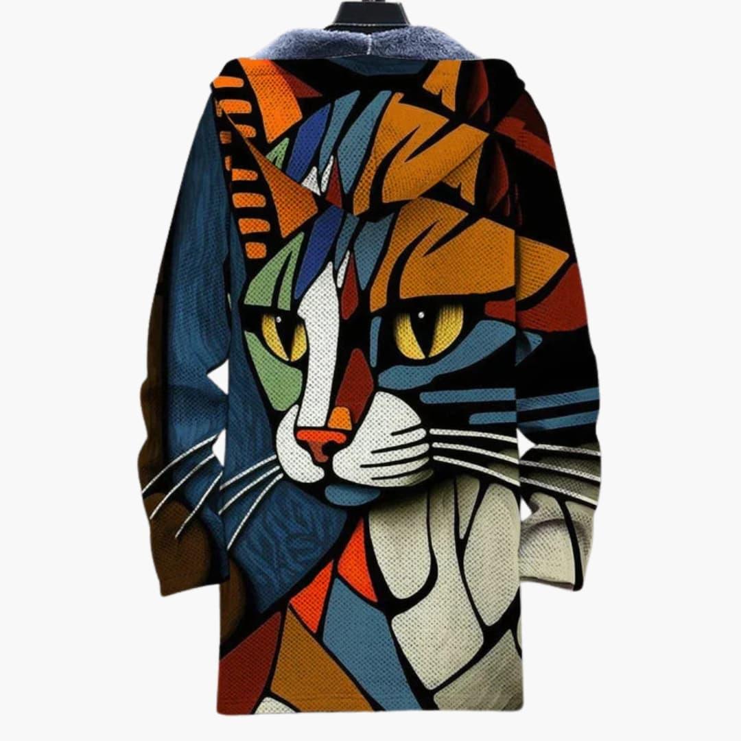 Men's Hooded Zip-Up Sweatshirt with Cat Graphic Design for Daily Use