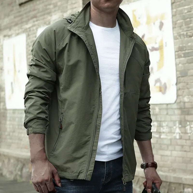 Men's Lightweight Hooded Jacket with Front zip closure for easy access Green