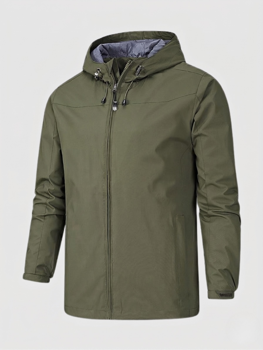 Men's Dark Blue Lightweight Hooded Jacket for Fall and Winter Green