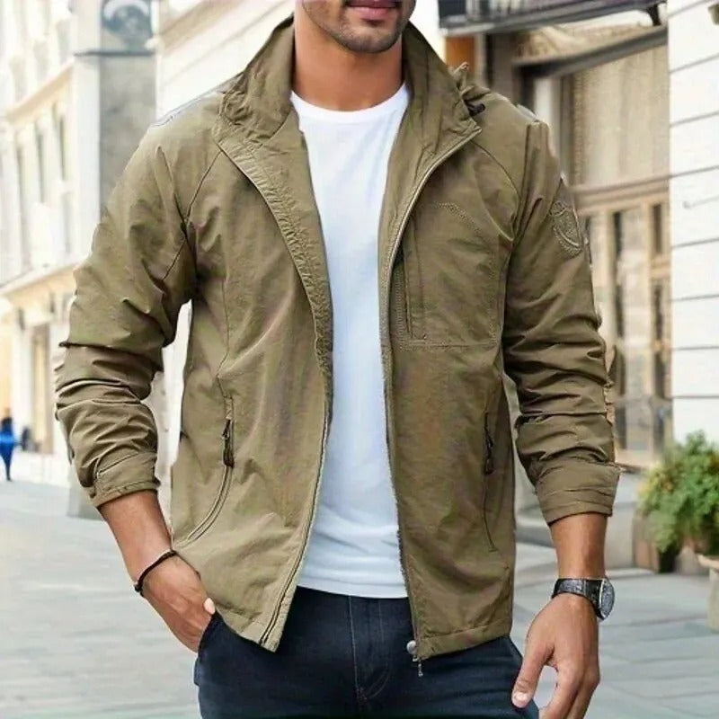 Men's Lightweight Hooded Jacket with Front zip closure for easy access Brown
