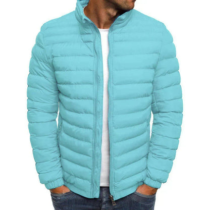 Men's Lightweight Insulated Puffer Jacket with Zipper for Daily Use Light Blue