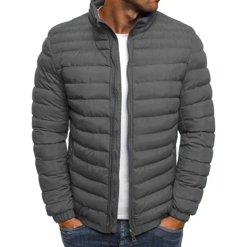 Men's Lightweight Insulated Puffer Jacket with Zipper for Daily Use Gray