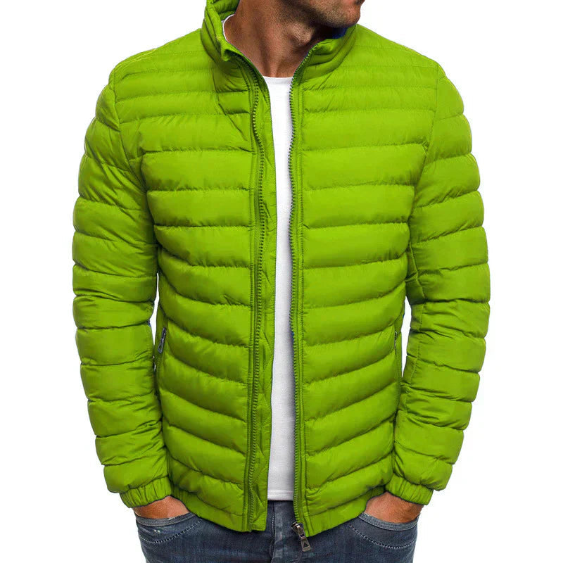 Men's Lightweight Insulated Puffer Jacket with Zipper for Daily Use Green