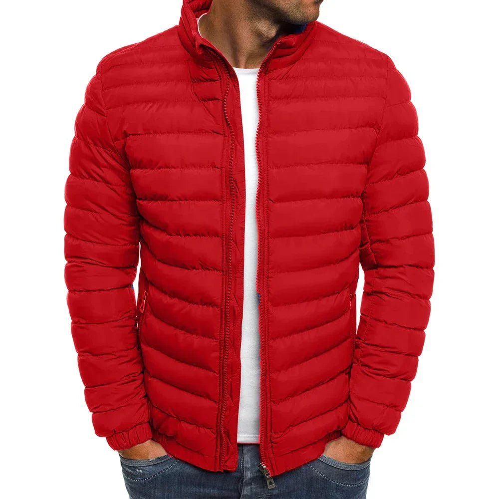 Men's Lightweight Insulated Puffer Jacket with Zipper for Daily Use Red