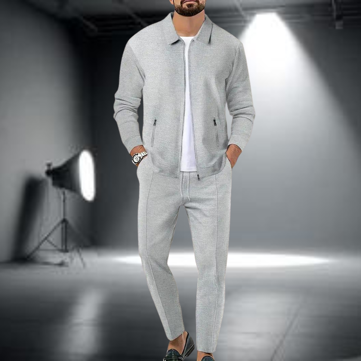 Men's Lightweight Sports Set – Trendy Zip-Up Jacket and Joggers Grey