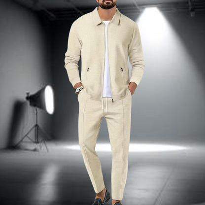 Men's Lightweight Sports Set – Trendy Zip-Up Jacket and Joggers Khaki