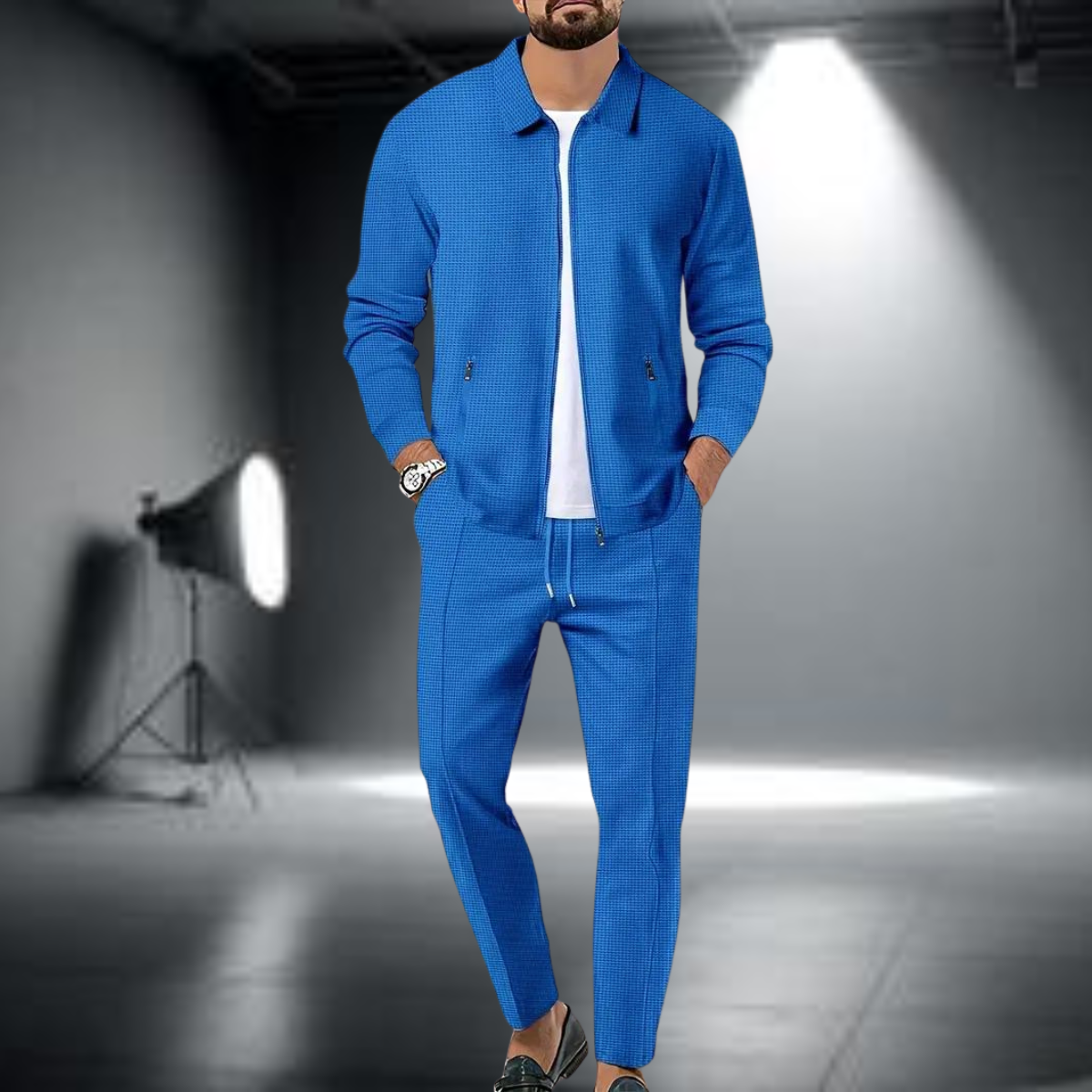 Men's Lightweight Sports Set – Trendy Zip-Up Jacket and Joggers Blue