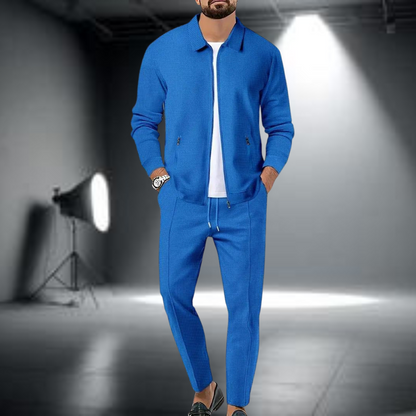 Men's Lightweight Sports Set – Trendy Zip-Up Jacket and Joggers Blue