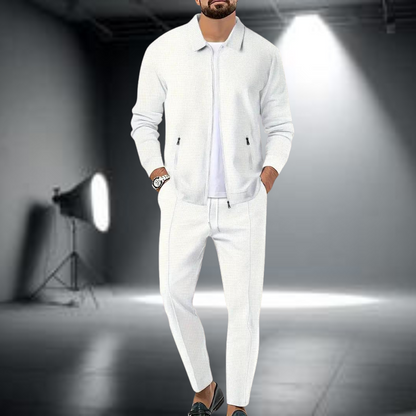 Men's Lightweight Sports Set – Trendy Zip-Up Jacket and Joggers White