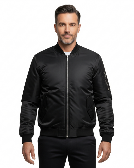 Men's Lightweight Utility Pocket Bomber Jacket for Daily Use Black