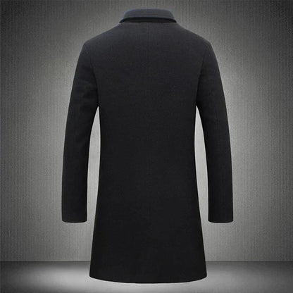 Men's Long Coat with Notched Lapel for Fall and Winter Everyday Wear