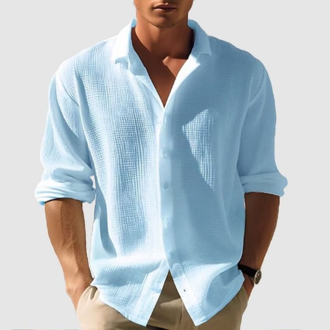 Men's Long Sleeve Button-Down Casual Shirt for Daily Use Light Blue