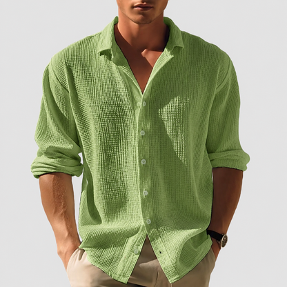 Men's Long Sleeve Button-Down Casual Shirt for Daily Use Green