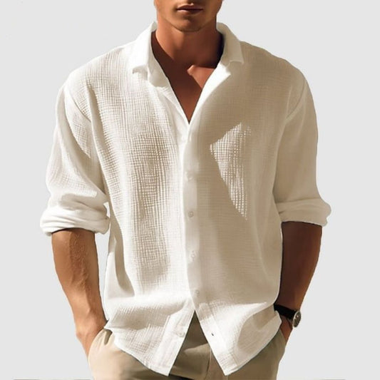 Men's Long Sleeve Button-Down Casual Shirt for Daily Use Beige