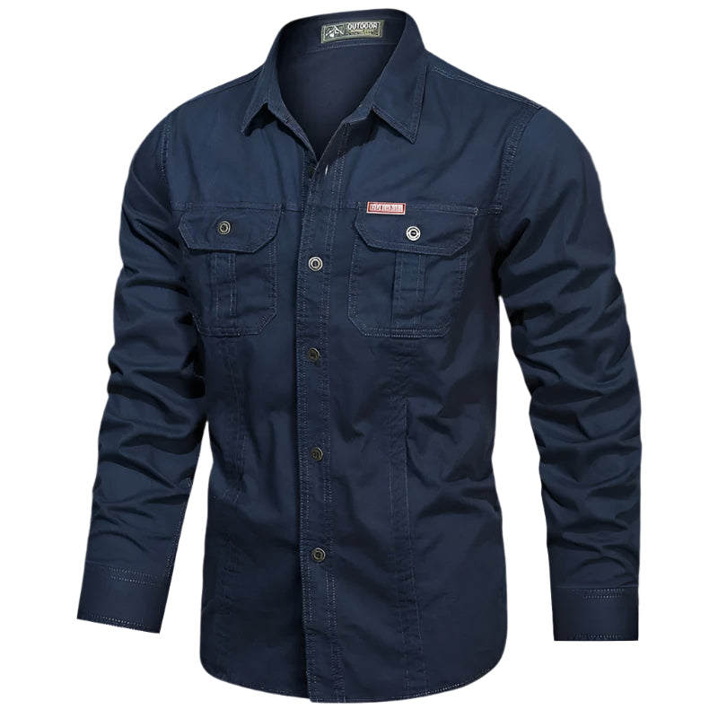 Men's Multi-Color Long Sleeve Button-Down Dress Shirt for Daily Use Navy Blue
