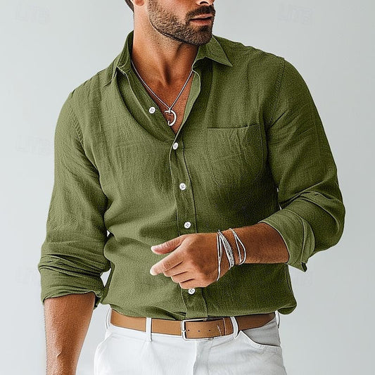 Men's Khaki Long Sleeve Button-Down Dress Shirt for Everyday Wear